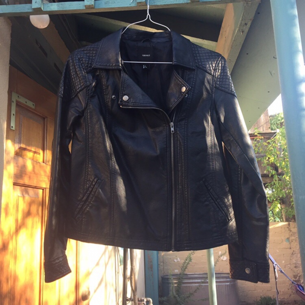Black faux leather moto jacket